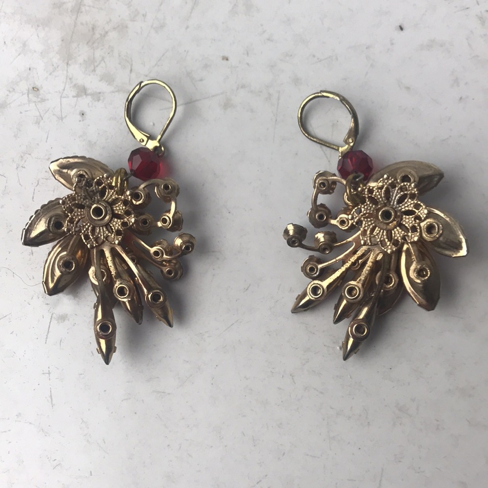 vintage antique crystal rhinestone dangle earrings - Picture 4 of 5